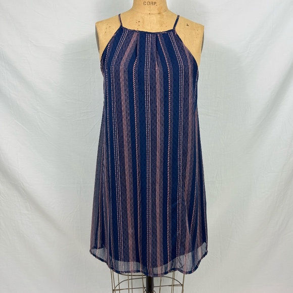 Pink Owl Apparel Navy Blue & Pink Striped Tent Dress  Size Small - Picture 1 of 11